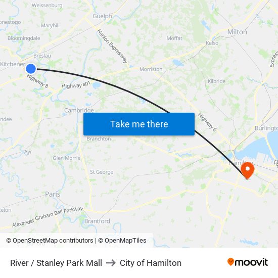 River / Stanley Park Mall to City of Hamilton map