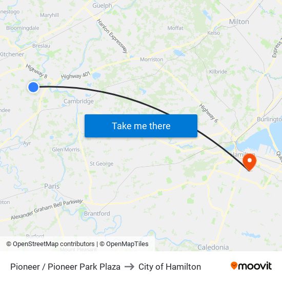 Pioneer / Pioneer Park Plaza to City of Hamilton map