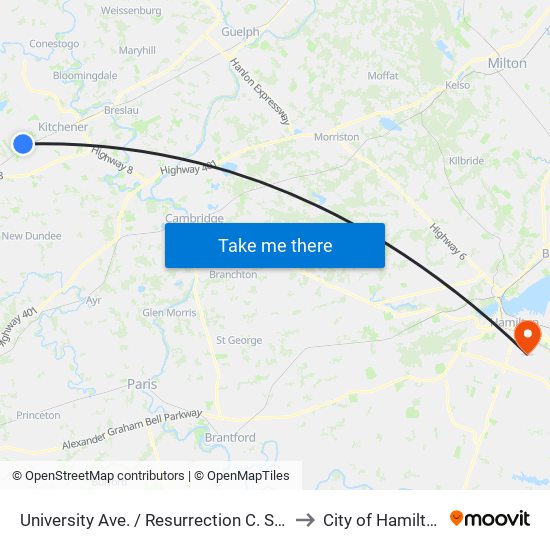 University Ave. / Resurrection C. S. S. to City of Hamilton map