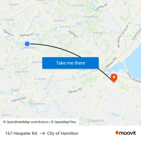 167 Hespeler Rd. to City of Hamilton map