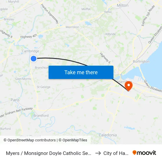 Myers / Monsignor Doyle Catholic Secondary School to City of Hamilton map