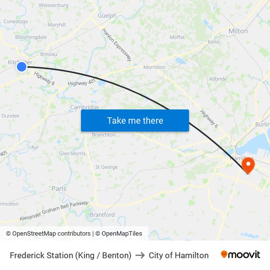 Frederick Station (King / Benton) to City of Hamilton map