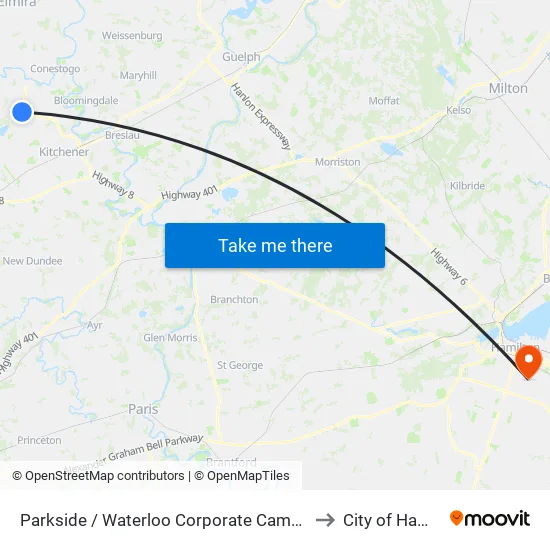 Parkside / Waterloo Corporate Campus - North to City of Hamilton map