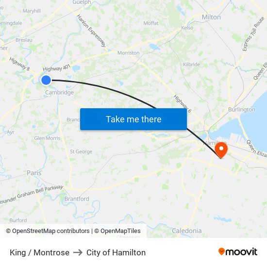 King / Montrose to City of Hamilton map
