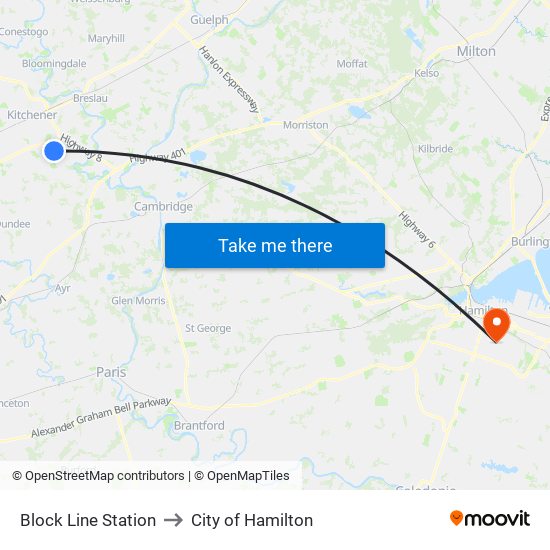 Block Line Station to City of Hamilton map