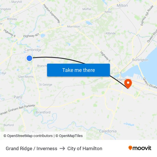 Grand Ridge / Inverness to City of Hamilton map