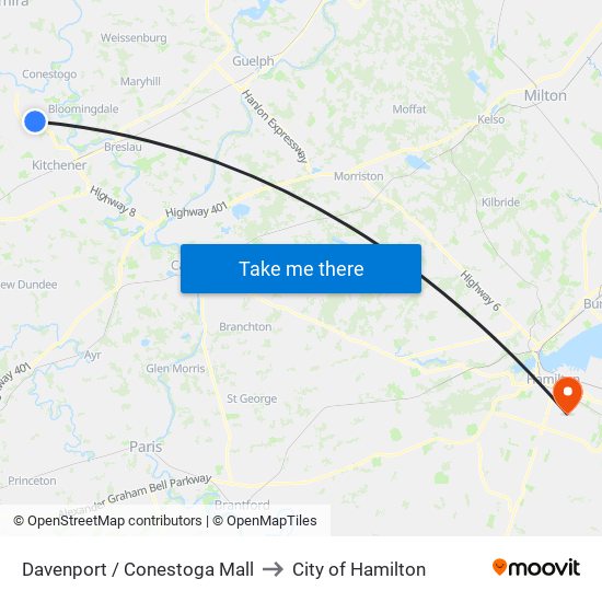 Davenport / Conestoga Mall to City of Hamilton map