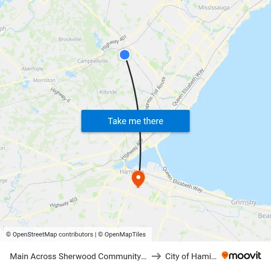 Main Across Sherwood Community Centre to City of Hamilton map