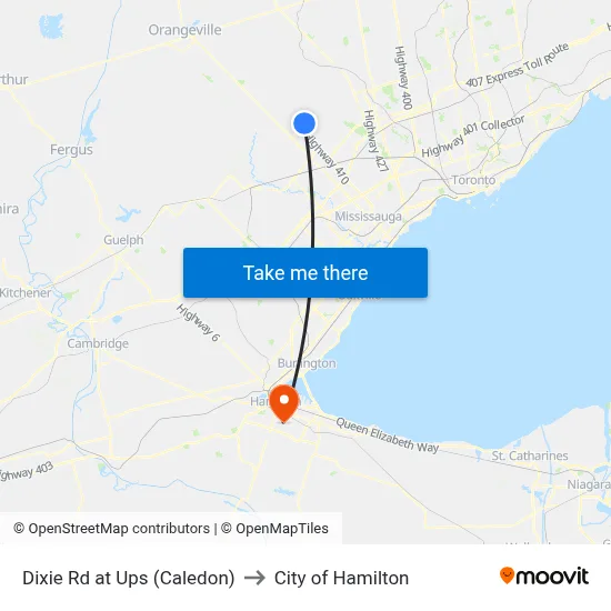 Dixie Rd at Ups (Caledon) to City of Hamilton map