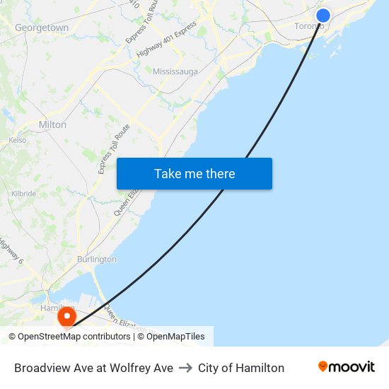 Broadview Ave at Wolfrey Ave to City of Hamilton map