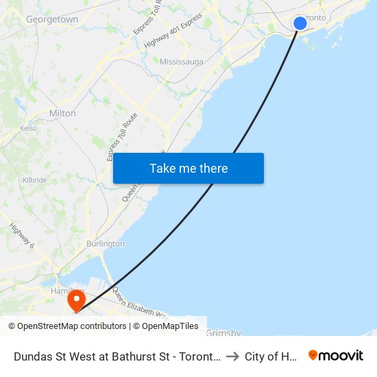 Dundas St West at Bathurst St - Toronto Western Hospital to City of Hamilton map