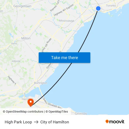 High Park Loop to City of Hamilton map