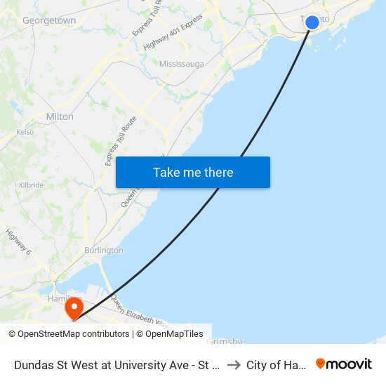 Dundas St West at University Ave - St Patrick Station to City of Hamilton map