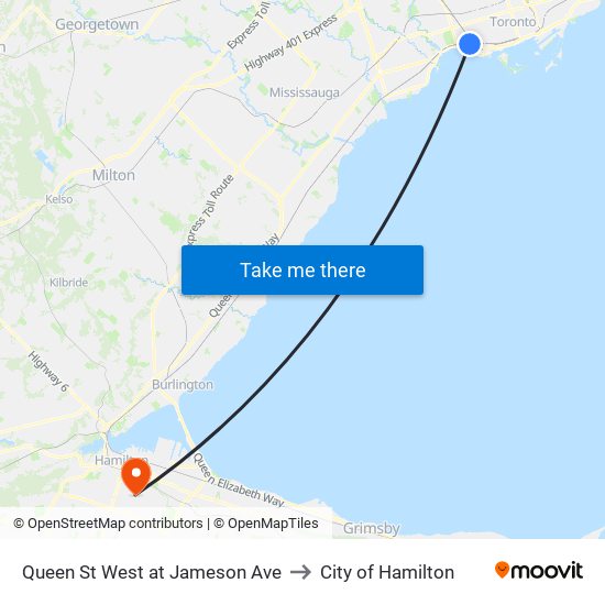 Queen St West at Jameson Ave to City of Hamilton map