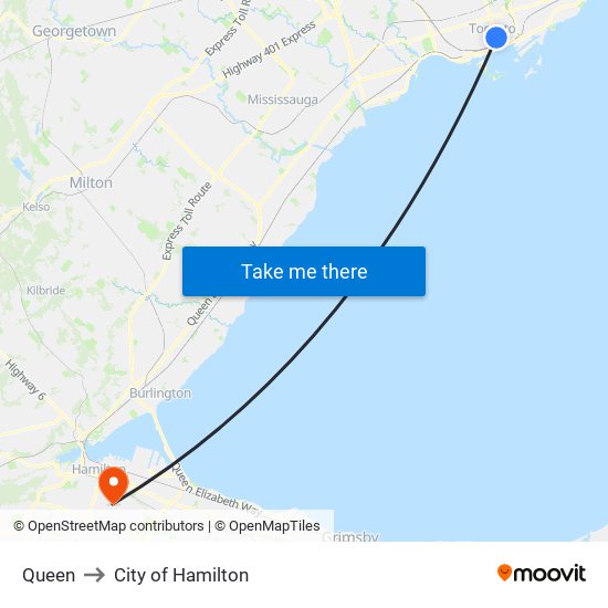 Queen to City of Hamilton map