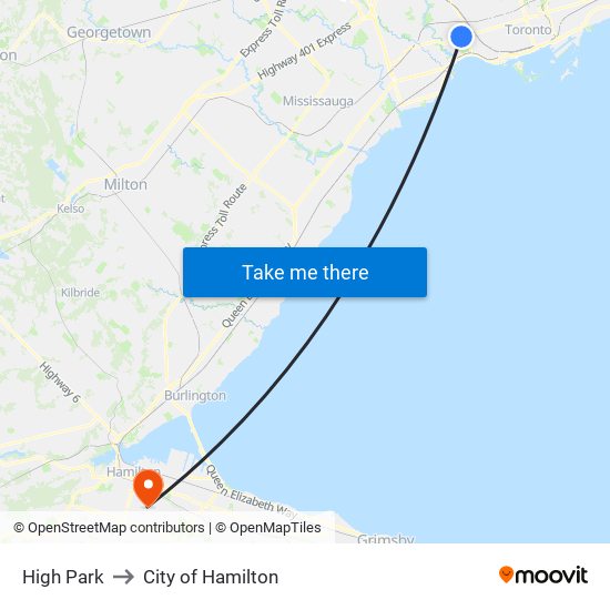 High Park to City of Hamilton map