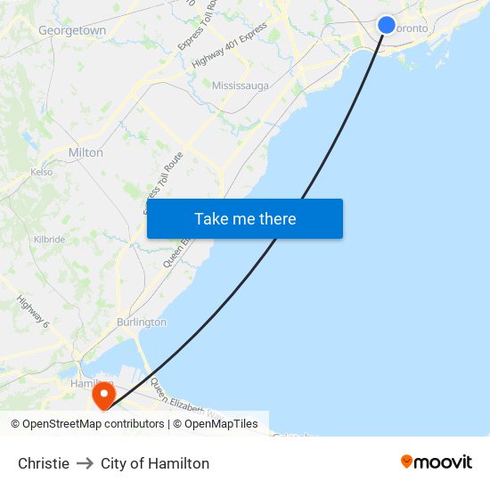 Christie to City of Hamilton map