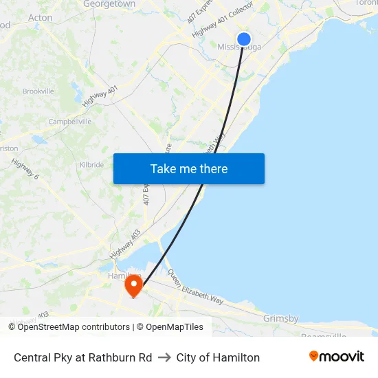 Central Pky at Rathburn Rd to City of Hamilton map