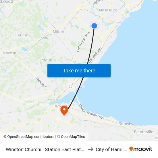 Winston Churchill Station East Platform 6 to City of Hamilton map