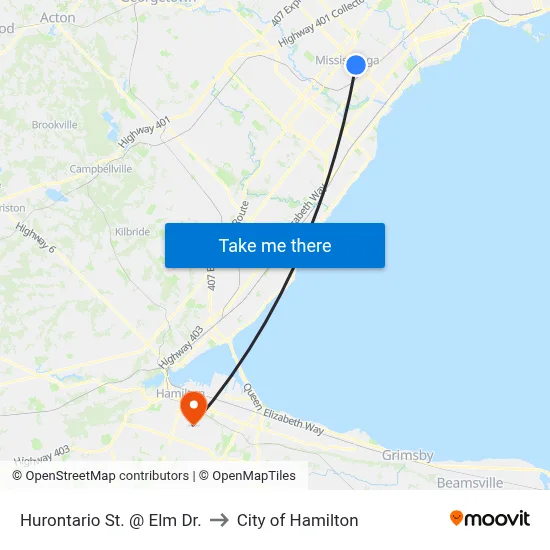 Hurontario St. @ Elm Dr. to City of Hamilton map