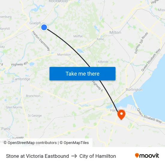 Stone at Victoria Eastbound to City of Hamilton map