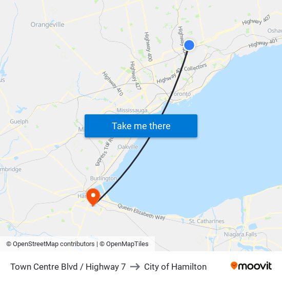 Town Centre Blvd / Highway 7 to City of Hamilton map