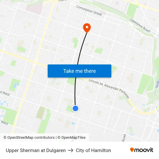 Upper Sherman at Dulgaren to City of Hamilton map