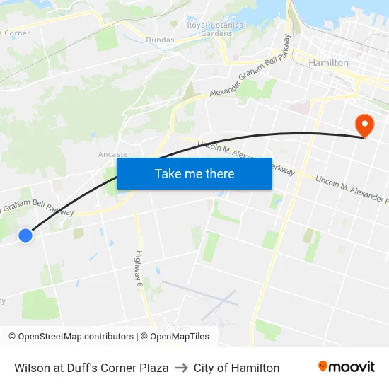 Wilson at Duff's Corner Plaza to City of Hamilton map