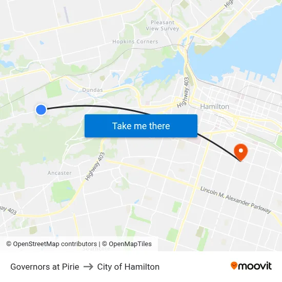 Governors at Pirie to City of Hamilton map