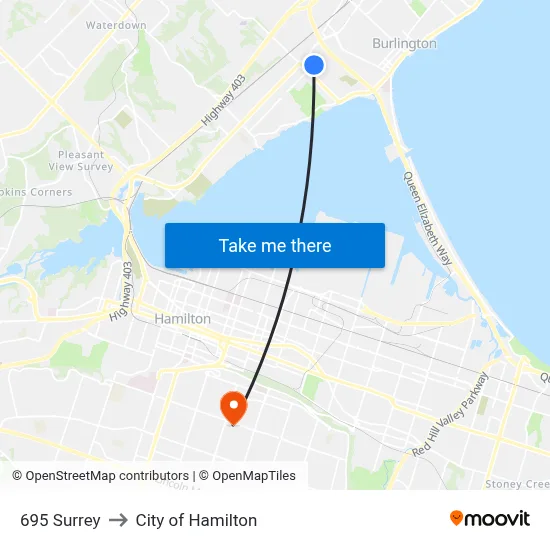 695 Surrey to City of Hamilton map