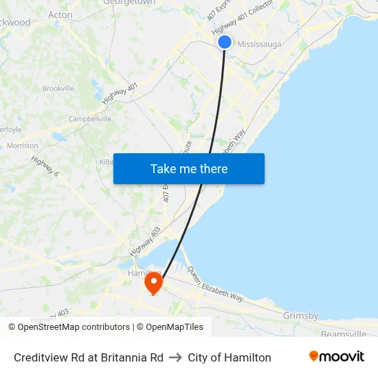 Creditview Rd at Britannia Rd to City of Hamilton map