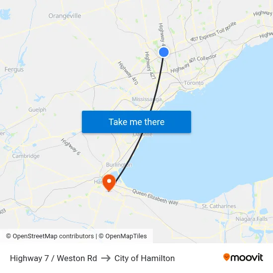 Highway 7 / Weston Rd to City of Hamilton map