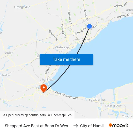 Sheppard Ave East at Brian Dr West Side to City of Hamilton map