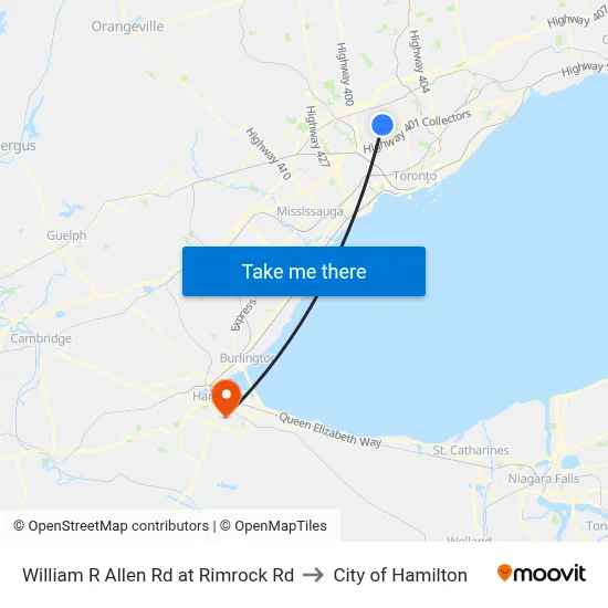 William R Allen Rd at Rimrock Rd to City of Hamilton map