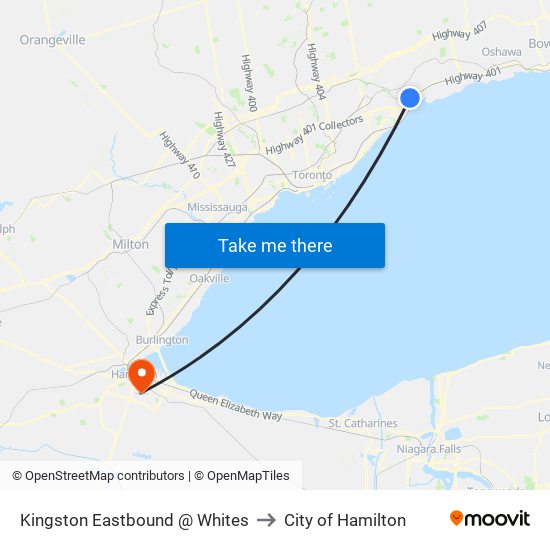 Kingston Eastbound @ Whites to City of Hamilton map