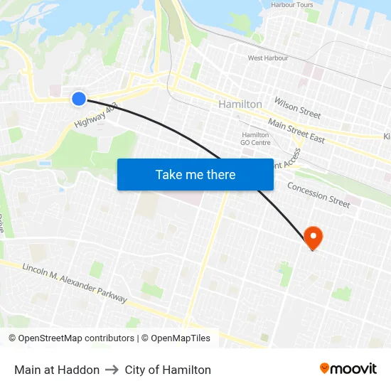 Main at Haddon to City of Hamilton map