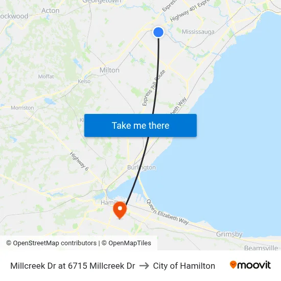 Millcreek Dr at 6715 Millcreek Dr to City of Hamilton map