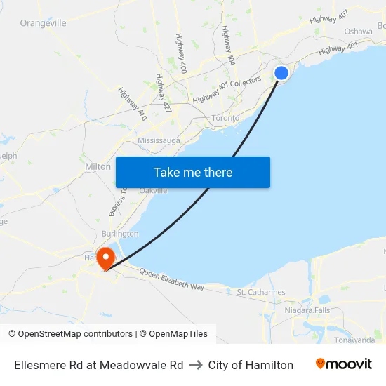Ellesmere Rd at Meadowvale Rd to City of Hamilton map