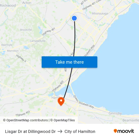 Lisgar Dr at Dillingwood Dr to City of Hamilton map