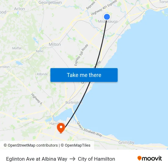Eglinton Ave at Albina Way to City of Hamilton map