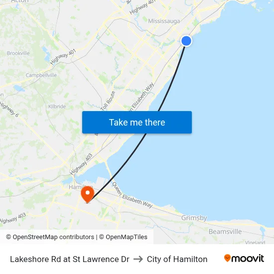 Lakeshore Rd at St Lawrence Dr to City of Hamilton map