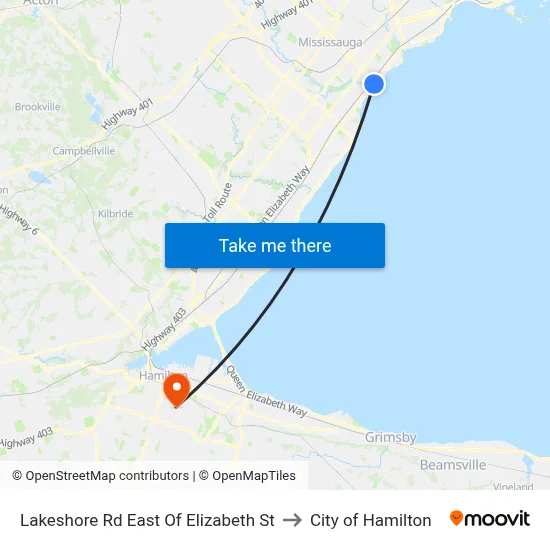 Lakeshore Rd East Of Elizabeth St to City of Hamilton map