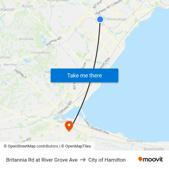 Britannia Rd at River Grove Ave to City of Hamilton map