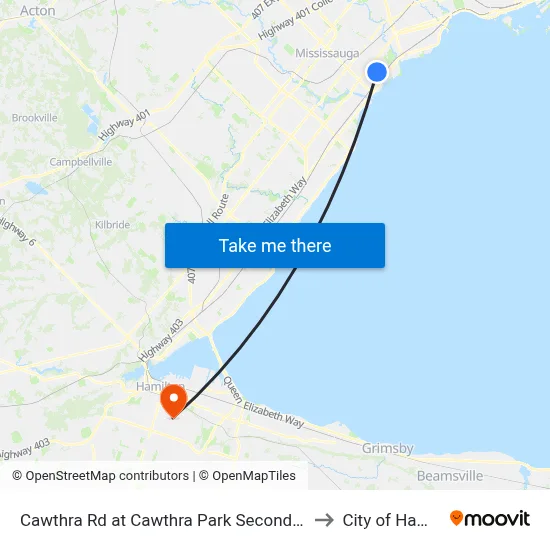 Cawthra Rd at Cawthra Park Secondary School to City of Hamilton map