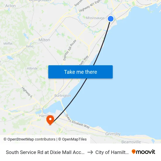 South Service Rd at Dixie Mall Access to City of Hamilton map