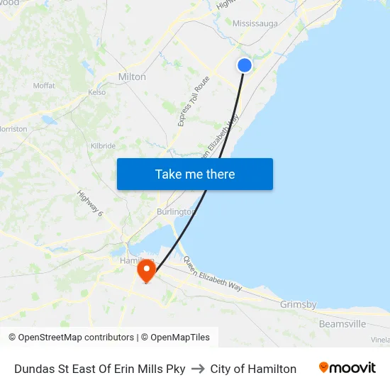 Dundas St East Of Erin Mills Pky to City of Hamilton map
