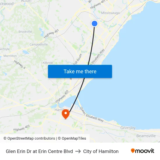 Glen Erin Dr at Erin Centre Blvd to City of Hamilton map