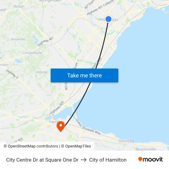City Centre Dr at Square One Dr to City of Hamilton map