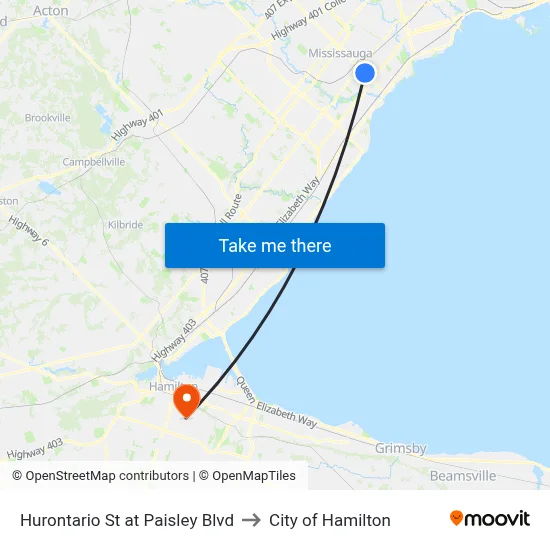 Hurontario St at Paisley Blvd to City of Hamilton map