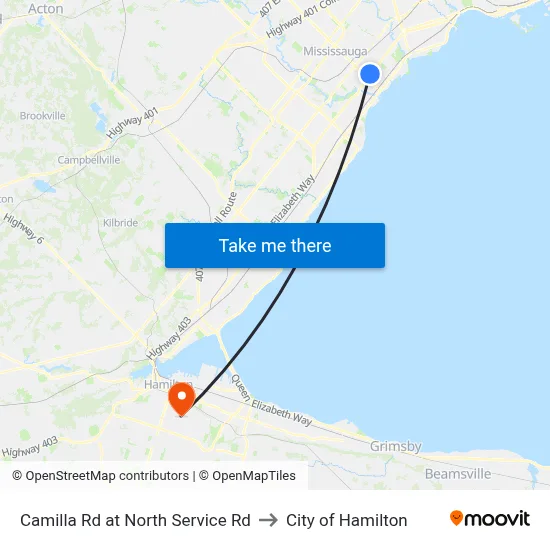 Camilla Rd at North Service Rd to City of Hamilton map